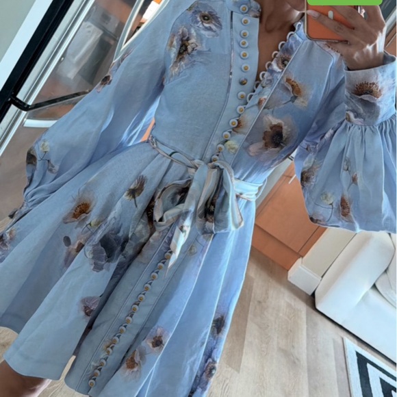 zara blue patterned dress Zara Floral Print Plisse Tier Dress – Gina Bacconi main image 1